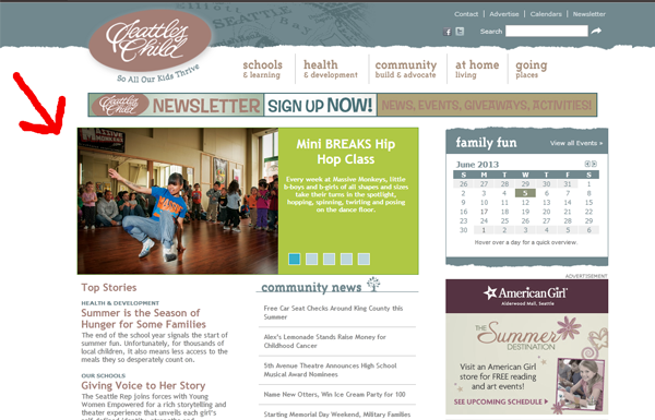 Mini BREAKS is featured on the front page of the Seattle's Child website!